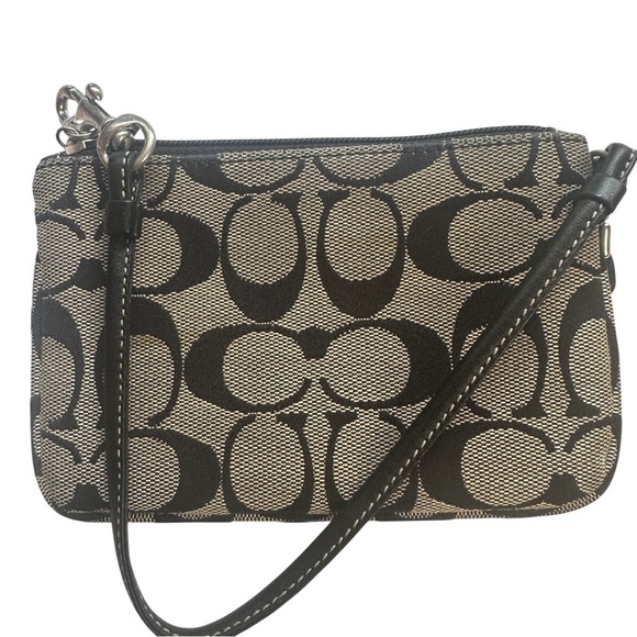 Coach Signature Black and Cream Wristlet - Picture 2 of 5